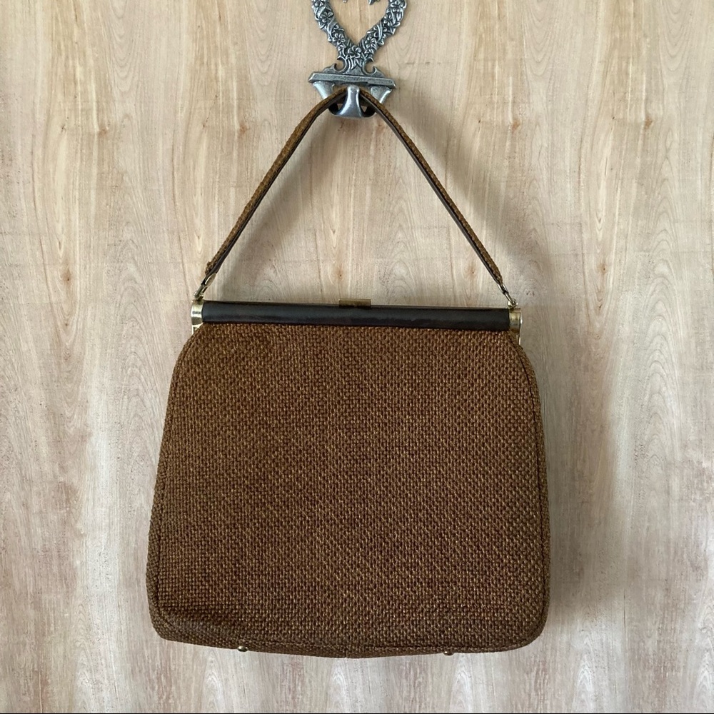 Vintage JR Florida USA Purse. Brown handbag. Carpet tapestry fabric.